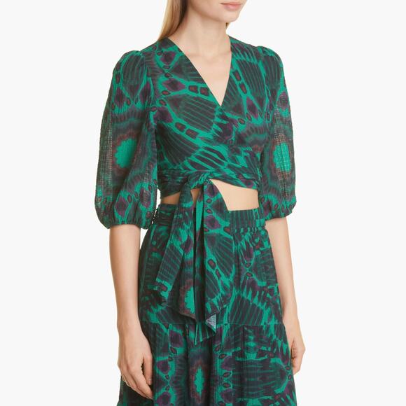 NWOT BA&SH Cally Ikat-print Gauze Crop Top Blouse In Vert Side Tie  Size Small - Picture 12 of 14